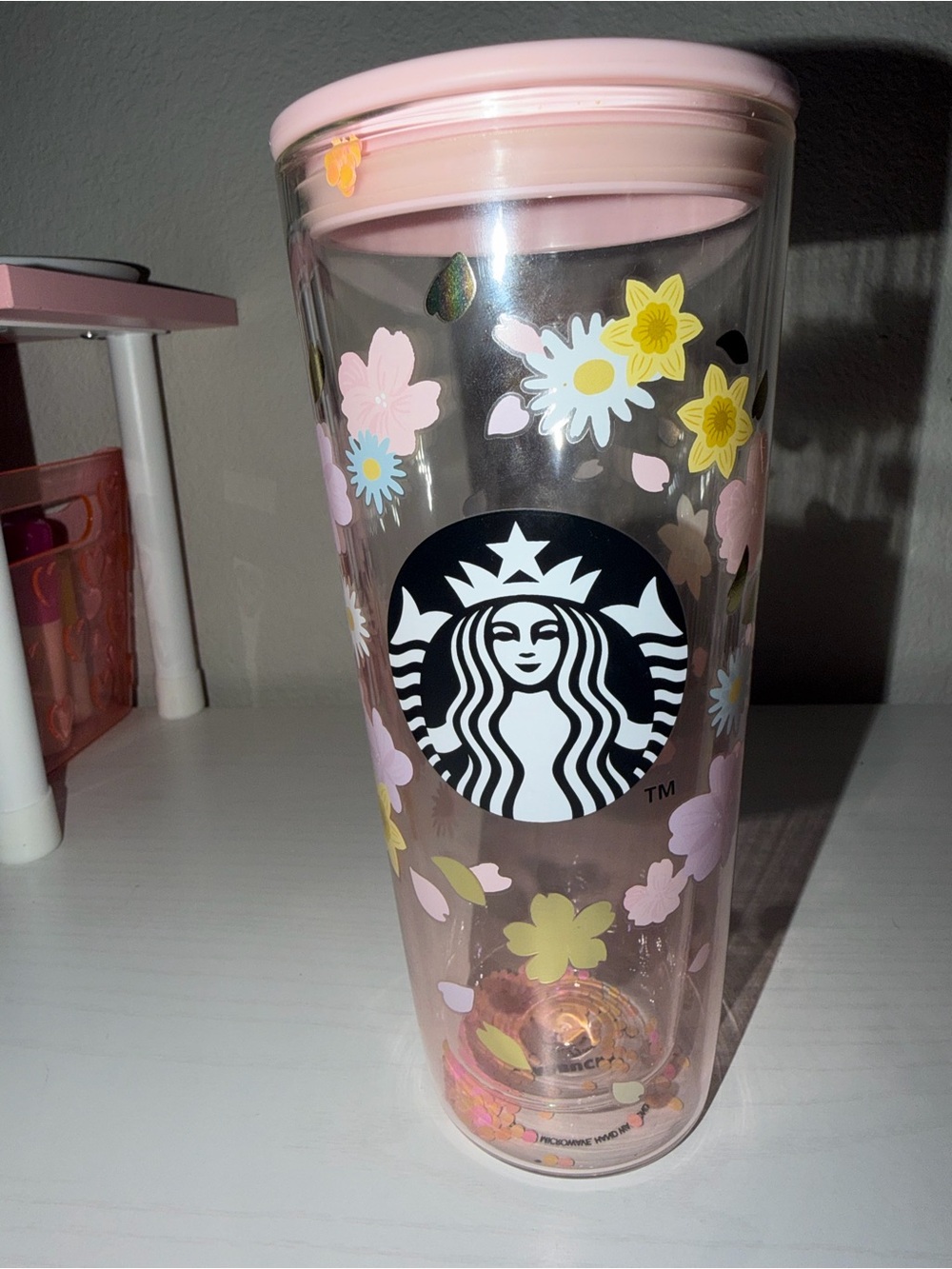 Rare 2022 Starbucks Sakura Double Wall Glitter Glass - Picture 2 of 6